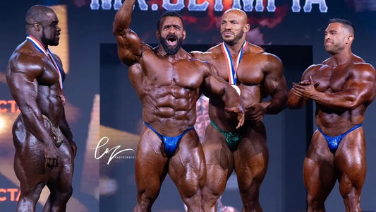 Hadi Choopan celebrating on the Mr. Olympia stage