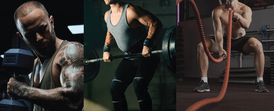 Strength-training equipment representing a weekly muscle-building workout schedule