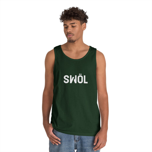 Model wearing the forest green SWOL Base Heavy Cotton Tank