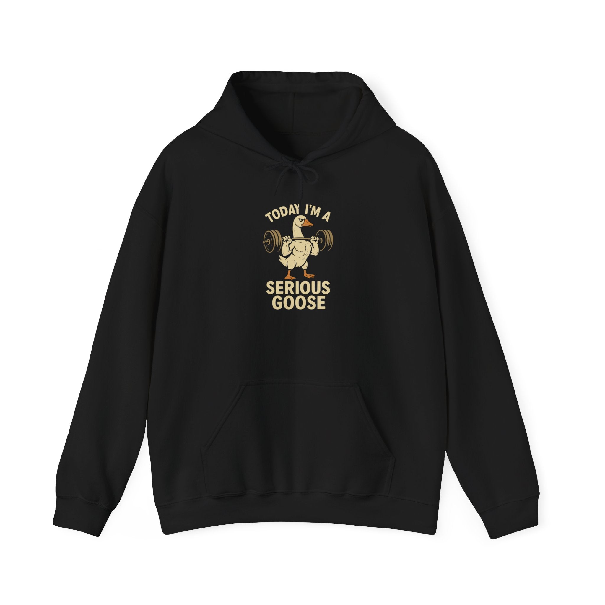 Model wearing the Serious Goose heavy gym hoodie