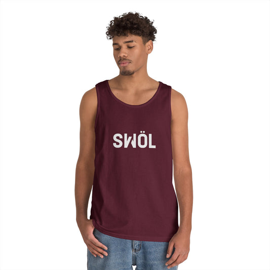 Model wearing the maroon SWOL Base Heavy Cotton Tank