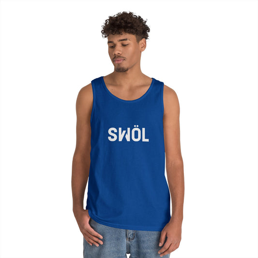 Model wearing the royal blue SWOL Base Heavy Cotton Tank