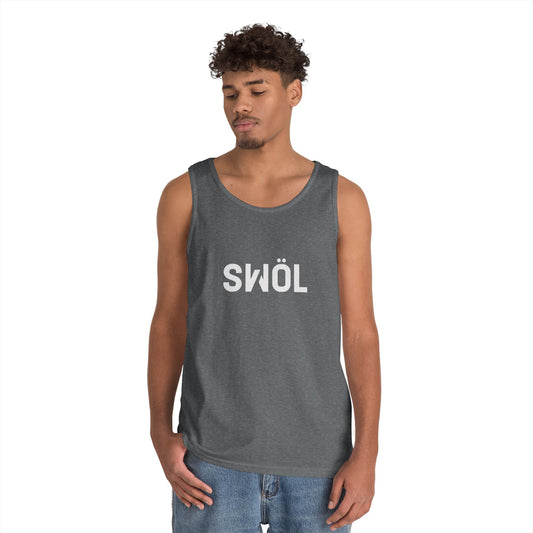 Model wearing the graphite heather SWOL Base Heavy Cotton Tank